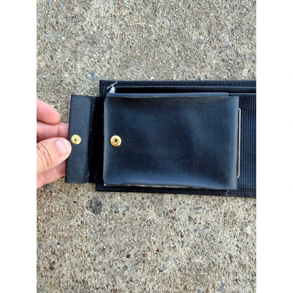 Vintage English Leather Black Genuine Leather Bifold Wallet with Coin Pocket